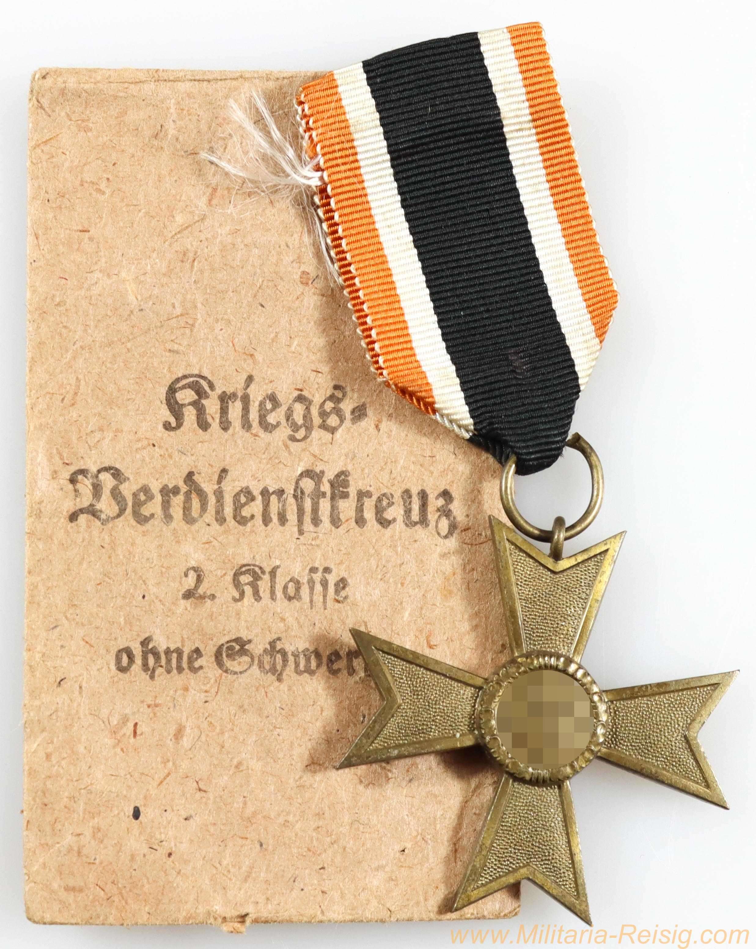 Kriegsverdienstkreuz 2. Klasse ohne Schwerter 1939 mit Tüte, Hersteller Friedrich Keller, Oberstein